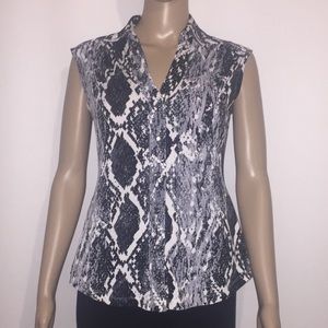 Cache Tops - CACHE black and white sleeveless button down top Cache Tops - CACHE black and white sleeveless button down top